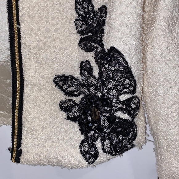 MISMASH tweed ivory blazer with black lace embroideries details Size M - Picture 4 of 14